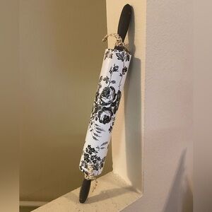Floral Black and White Wrapped Rolling Pin with Painted Navy Blue Handles. New.